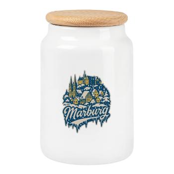 Marburg in winter magic - Cookie Jar with Wooden Lid - white - Front