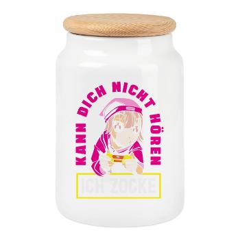 Kann dich nicht hören – ich zocke - Keksdose mit Holzdeckel - Weiß - Vorne