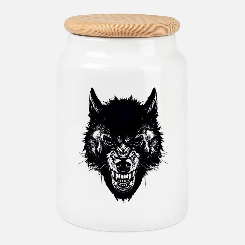 Wolf - Keksdose mit Holzdeckel - Weiß