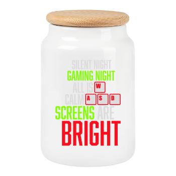 Silent Night Gaming Night All Calm Screens Bright - Cookie Jar with Wooden Lid - white - Front