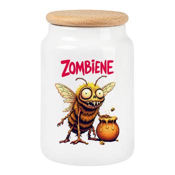 Zombie Bee Halloween Creepy Zombiene Funny - Cookie Jar with Wooden Lid - white - Front