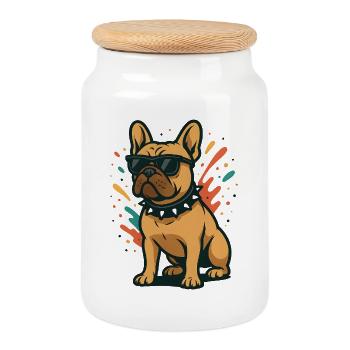 Bouledogue français chien en Color Splash avec lunettes de soleil - Boîte à biscuits avec couvercle en bois - blanc - Devant