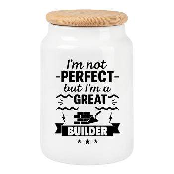 Not perfect but a great mason - Cookie Jar with Wooden Lid - white - Front