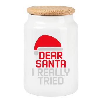 Dear Santa I Really Tried Weihnachten Humor Lustig - Keksdose mit Holzdeckel - Weiß - Vorne