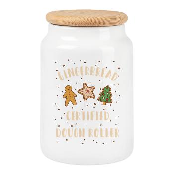 Gingerbread Dough Roller - Christmas Baking - Cookie Jar with Wooden Lid - white - Front