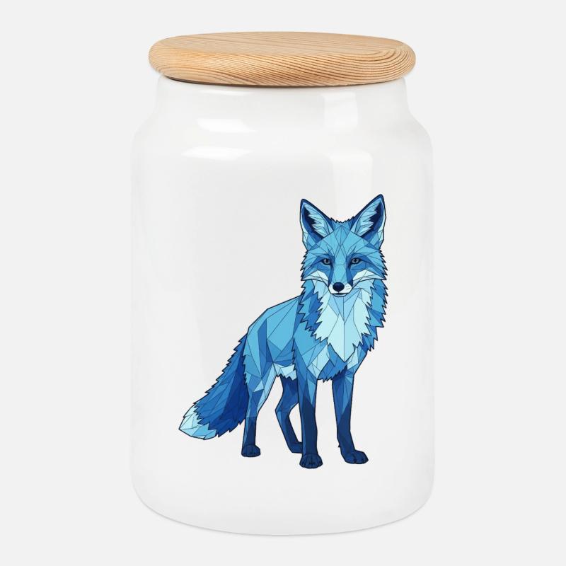 Blauer Polygonfuchs - Keksdose mit Holzdeckel - Weiß