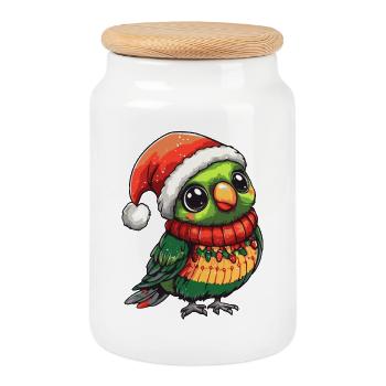 Papagei Weihnachten - Keksdose mit Holzdeckel - Weiß - Vorne