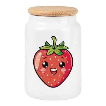 Fraise - Boîte à biscuits avec couvercle en bois - blanc - Devant
