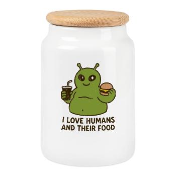 Un gastronome extraterrestre aime les humains - Boîte à biscuits avec couvercle en bois - blanc - Devant