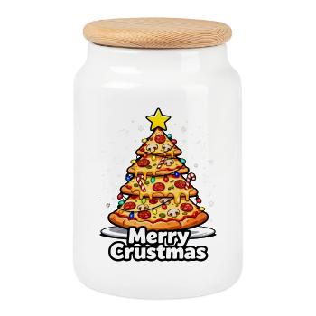 Pizza de Noël - Boîte à biscuits avec couvercle en bois - blanc - Devant