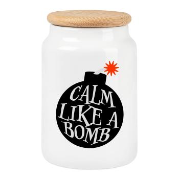 Calme comme une bombe Paradoxe Ironie Humour Blague explosive - Boîte à biscuits avec couvercle en bois - blanc - Devant