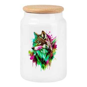 Wolf Wolf Head Predator Forest Nature Wilderness Colorful - Cookie Jar with Wooden Lid - white - Front