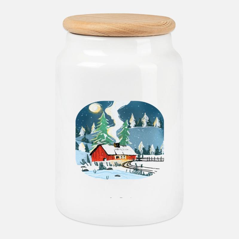 Winterlandschaft - Keksdose mit Holzdeckel - Weiß