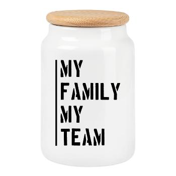 Family Team Saying - Cookie Jar with Wooden Lid - white - Front