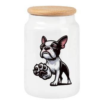 Boston Terrier Boston Terrier owner Bosti - Cookie Jar with Wooden Lid - white - Front