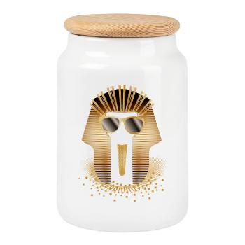 Pharaon cool avec des lunettes de soleil – Motif amusant - Boîte à biscuits avec couvercle en bois - blanc - Devant