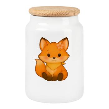 Kleiner Fuchs mit Blume und Halsband - Keksdose mit Holzdeckel - Weiß - Vorne