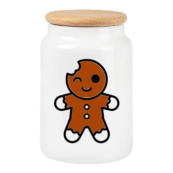 Drôle mordu bonhomme en pain d’épice noël - Boîte à biscuits avec couvercle en bois - blanc - Devant