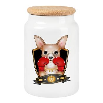 Boxing Chihuahua – Funny Boxer Motif - Cookie Jar with Wooden Lid - white - Front