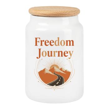Freedom Journey – The Path to Freedom - Cookie Jar with Wooden Lid - white - Front