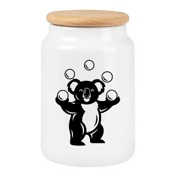 Koala juggles balls cartoon illustration - Cookie Jar with Wooden Lid - white - Front