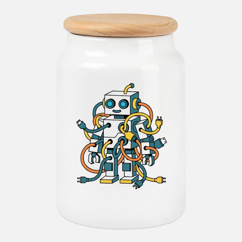 Stay Current Roboter Kabelkunst - Keksdose mit Holzdeckel - Weiß