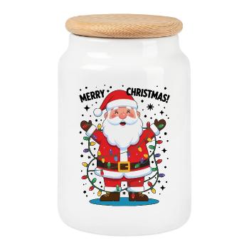 Funny Santa Merry Christmas Cheerful - Cookie Jar with Wooden Lid - white - Front