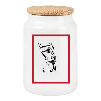 Encre de portrait féminine - Boîte à biscuits avec couvercle en bois - blanc - Devant
