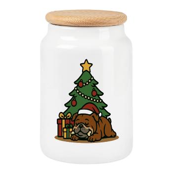 Christmas Bulldog Sleeping by Tree Art - Keksdose mit Holzdeckel - Weiß - Vorne