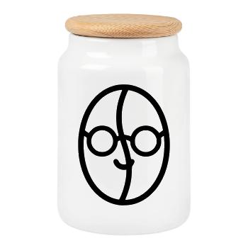 Coffee love: Coffee bean with glasses - Cookie Jar with Wooden Lid - white - Front