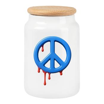 STOP WAR - peace & love - Boîte à biscuits avec couvercle en bois - blanc - Devant