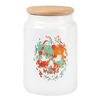 Horror Kürbis Schädel – Grunge Art Design - Keksdose mit Holzdeckel - Weiß - Vorne