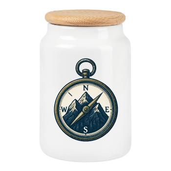 Boussole Montagne Trek Azimut Cadeau Rando - Boîte à biscuits avec couvercle en bois - blanc - Devant