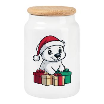 Eisbär Weihnachten Geschenke Polar bär - Keksdose mit Holzdeckel - Weiß - Vorne