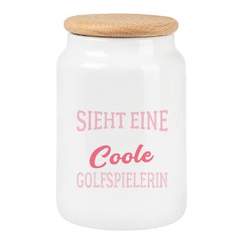 So sieht eine richtig coole Golfspielerin aus - Keksdose mit Holzdeckel - Weiß - Vorne