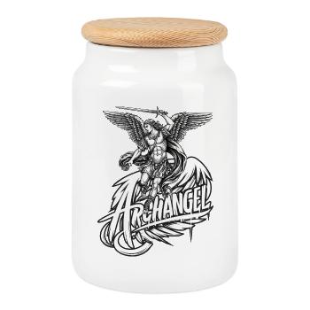 Heiliger Erzengel | Urban Engrave Skizzenstil - Keksdose mit Holzdeckel - Weiß - Vorne