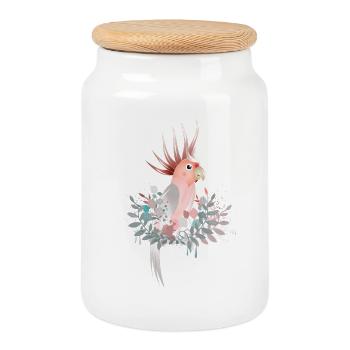 Delicate cockatoo in soft pastel shades - Cookie Jar with Wooden Lid - white - Front