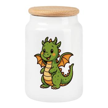 Petit dragon dans un style de bande dessinée - Boîte à biscuits avec couvercle en bois - blanc - Devant