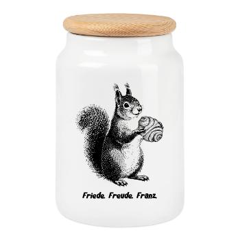 Peace, Joy, Franz Squirrel - Cookie Jar with Wooden Lid - white - Front