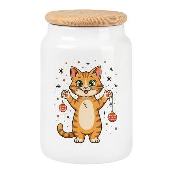 Katze Weihnachten lustig niedlich Katzenliebhaber  - Keksdose mit Holzdeckel - Weiß - Vorne