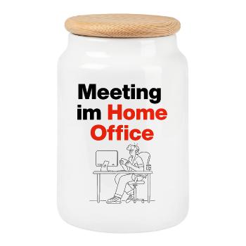 Meeting in the home office – laptop life, mobile phone, chill - Cookie Jar with Wooden Lid - white - Front