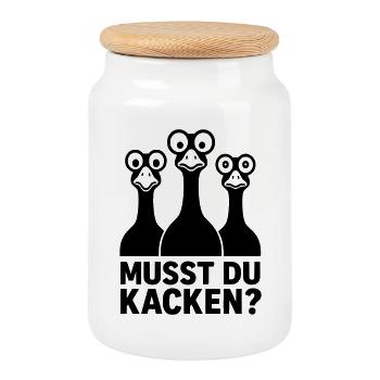 musst du kacken witzig kinder gänse glubschaugen - Keksdose mit Holzdeckel - Weiß - Vorne