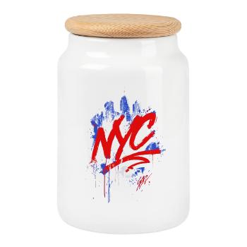 NYC Graffiti Skyline Splash - Keksdose mit Holzdeckel - Weiß - Vorne