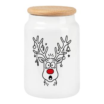Rentier Rudolph Merry Christmas - Keksdose mit Holzdeckel - Weiß - Vorne