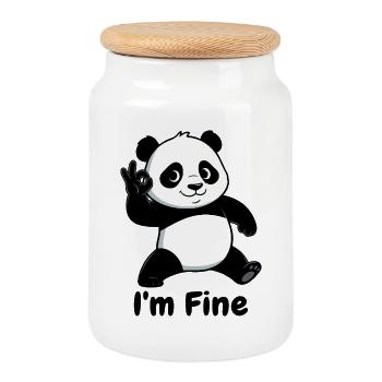 Panda Thumbs Up Cartoon Black - Cookie Jar with Wooden Lid - white - Front