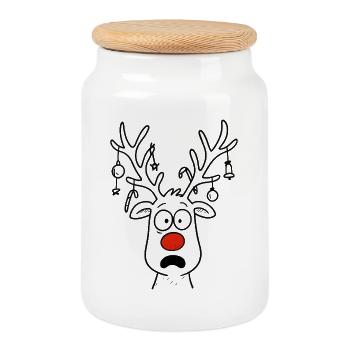 Christmas Reindeer Rudolph - Christmas Reindeer - Cookie Jar with Wooden Lid - white - Front
