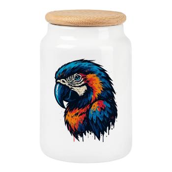 Magnifique tête de perroquet - Boîte à biscuits avec couvercle en bois - blanc - Devant