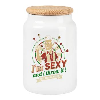 Men Darts Shirt I am sexy and i throw it  - Keksdose mit Holzdeckel - Weiß - Vorne