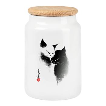 Amour des chats - Boîte à biscuits avec couvercle en bois - blanc - Devant