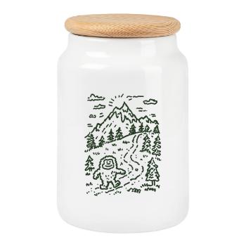 Mountain hiker in forest landscape - Cookie Jar with Wooden Lid - white - Front